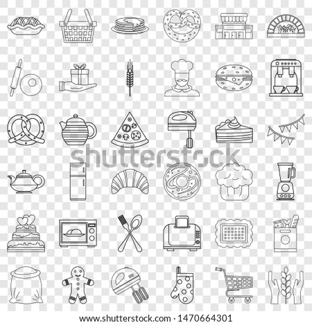 Kitchen food icons set. Outline style of 36 kitchen food icons for web for any design