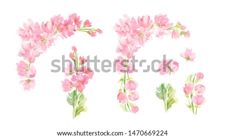 watercolor abstract floral set with pastel pink color flowers and leaves hand painted design elements in square arrangement for greeting wedding card logo pattern textile isolated on white 