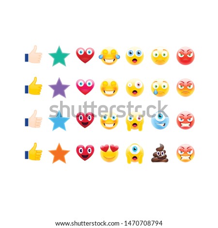 Abstract Funny Style Emoji Emoticon. Reactions Color Icon Set for Social Media Content. Story Decoration Objects for Engagement New Followers