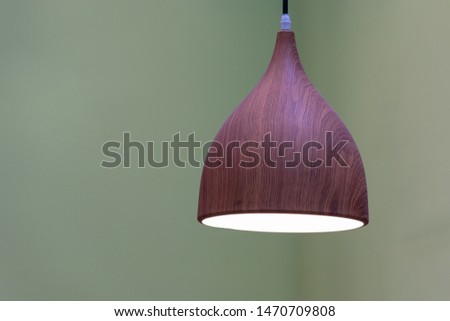 Modern wooden ceiling lamp on green background for interior decoration