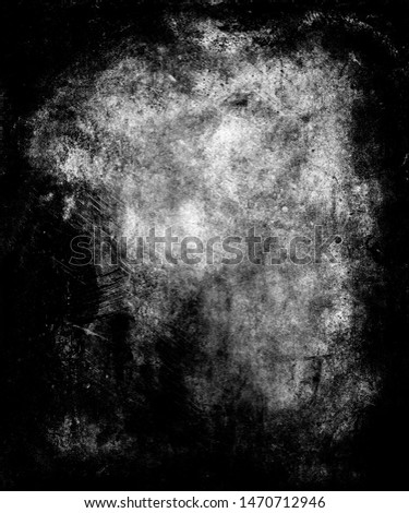 Grunge scratched horror background with black frame, scary distressed texture
