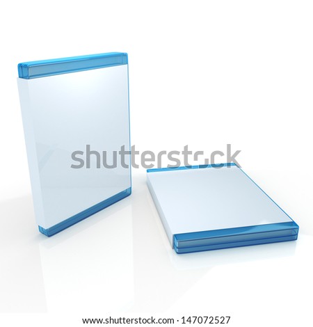 3d bluray jewel case, blue case with blank label, cover packaging box in isolated background with clipping paths, work paths included 