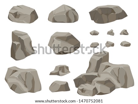 Rock stone big set cartoon. Stones and rocks in isometric 3d flat style. Set of different boulders. Cobblestones of various shapes. Vector Illustration eps 10. Royalty-Free Stock Photo #1470752081