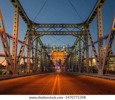 Dusk on Suspension Bridge in Cincinnati