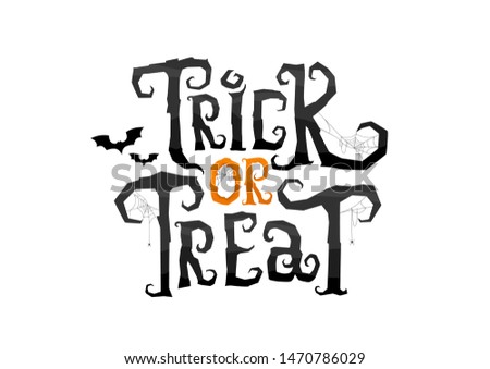 Trick or Treat scary calligraphy letters in cobweb. Vector Illustration isolated on white background for Halloween day. Royalty-Free Stock Photo #1470786029