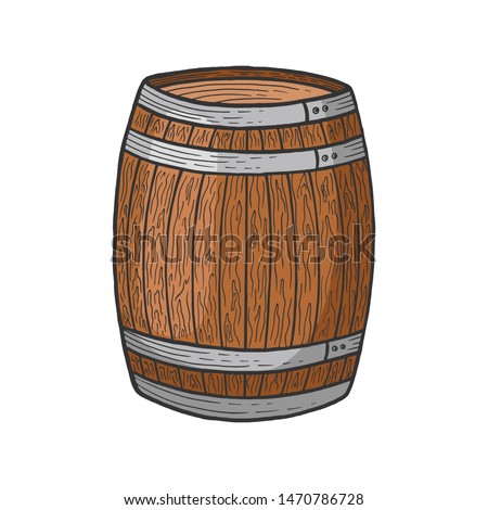 Wine beer wooden barrel color sketch engraving raster illustration. Scratch board style imitation. Black and white hand drawn image.