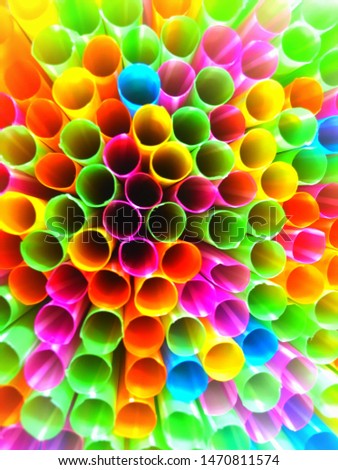 Red,green,yellow,pink,orange,water suction tubes .Straw plastic cup
