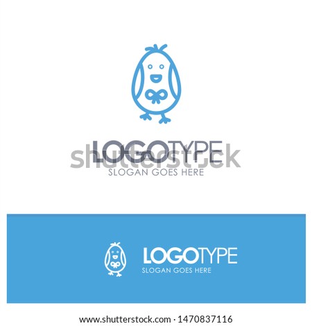 Chicken, Easter, Baby, Happy Blue Outline Logo Place for Tagline. Vector Icon Template background