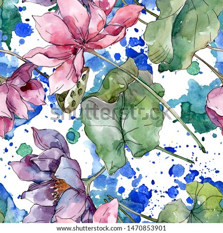 Lotus floral botanical flowers. Watercolor background illustration set