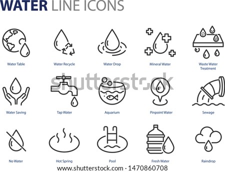 set of water icons, natural, pool, mineral water, ocean