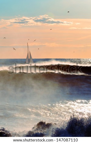 Boat in the sea storm