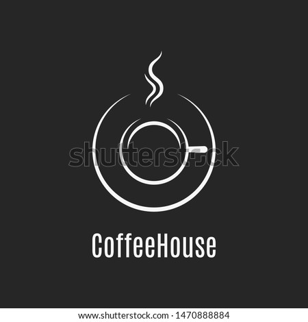 Coffee cup design. Coffeehouse logo on black background Royalty-Free Stock Photo #1470888884