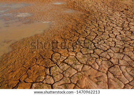 Dried lake and river on summer, Water crisis at thailand and Climate change or drought concept.