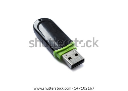 Black USB flash drive isolated on white background