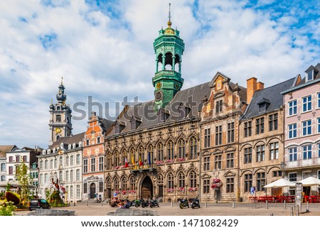 Main square with City Hall in Mons, Belgium. Royalty-Free Stock Photo #1471082429