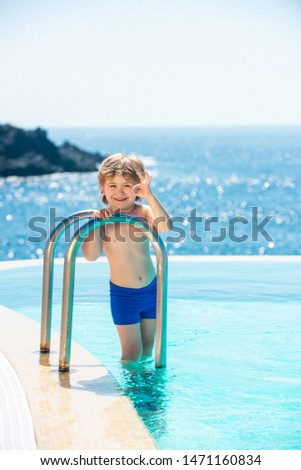 Ocean water background. Tropical guy. Luxury swimming pool. Relaxed on Bahamas or Bermuda. Traveling concept.