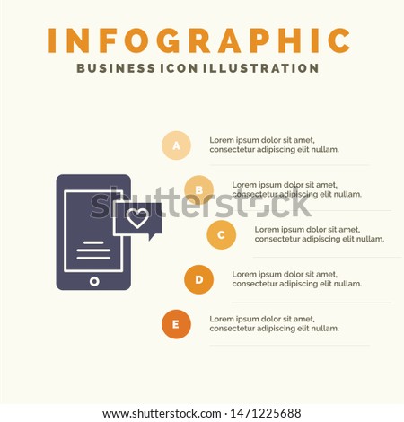 Mobile, Chat, Chat Bubble, Love Chat Solid Icon Infographics 5 Steps Presentation Background. Vector Icon Template background