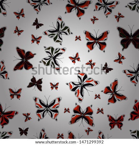 Plaid butterfly for textile print. Seamless pattern. Vector illustration. Scribble, sketch, doodle. Illustration on black, red and white colors.