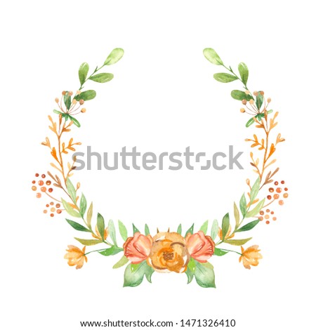 Watercolor floral wreath with plants and berries. Composition for cards, invitations, mothers day, greeting cards.