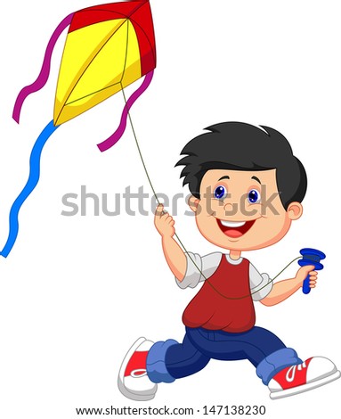Boy cartoon playing kite