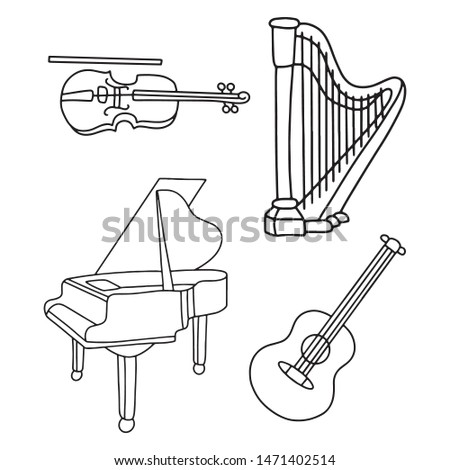 Vector illustration musical instruments. All tools are made in outline.