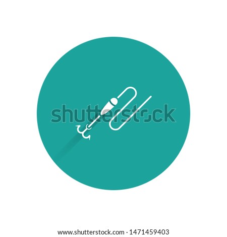 White Fishing line with hook and float icon isolated with long shadow. Fishing tackle. Green circle button. Vector Illustration