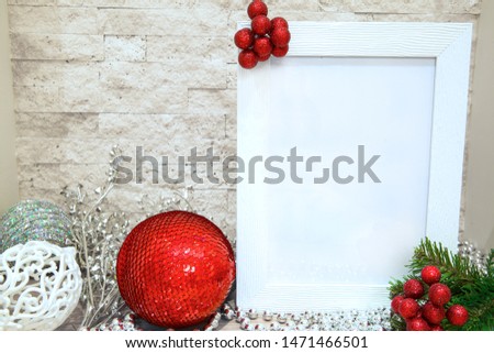 Christmas holiday background, red and silver composition, mock up space for text. 