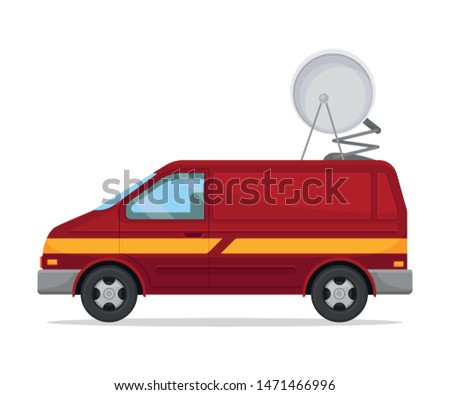 Dark red tv minibus with stripes. Vector illustration on white background.