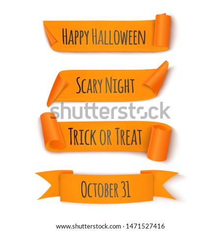 Collection orange ribbon for halloween. With text. Vector illustration