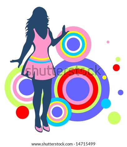 Dark female silhouette and abstract pattern on a white background.