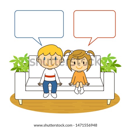 Sofa boy girl speech bubble illustration clip art

