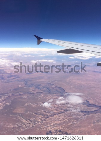 Monument Valley from the airplane. Flight to Las Vegas on a sunny day