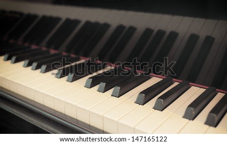 Closeup of piano keys romantic style