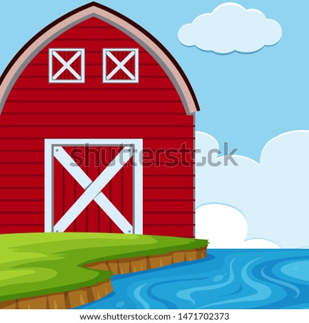 An outdoor scene with barn illustration