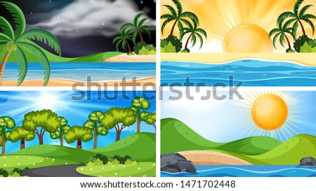 A set of outdoor scene including sun illustration