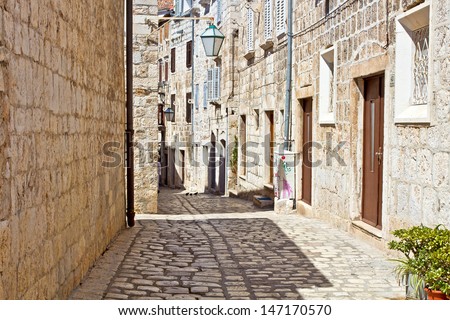 Small Old Street. Hvar. Croatia. High quality stock photo.