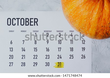 Simple 2019 October monthly calendar with Halloweed day - October 31 marked