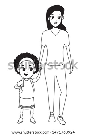 Family single mother with daugther holding school backpack vector illustration graphic design