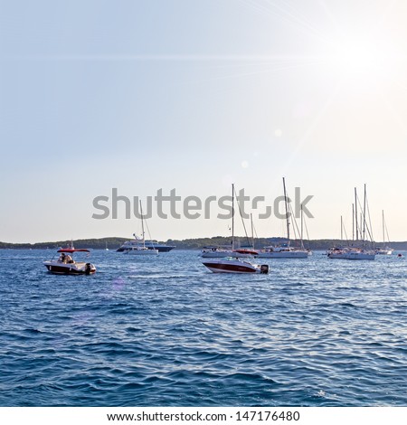 Boats In The Sea, Beautiful Sun Light.  High quality stock photo.