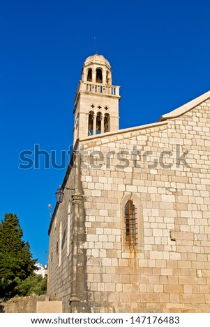 Old Historic Church. Hvar. Croatia. High quality stock photo.