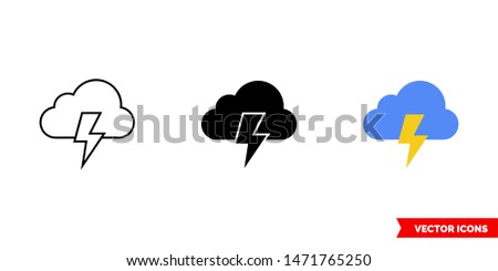Thundercloud icon of 3 types: color, black and white, outline. Isolated vector sign symbol.