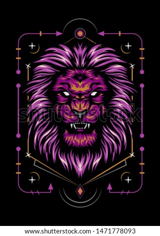The Lion with vector sacred symbol, lion head illustration. logo icon design
