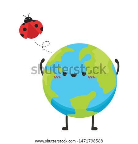 Earth and lady bug character design. planet vector. symbol. plant vector. earth day mascot.