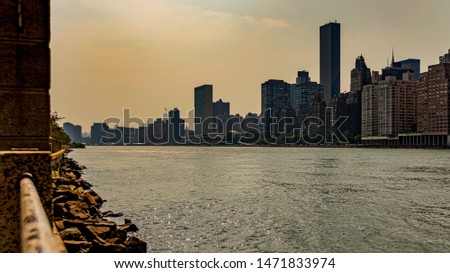 Roosevelt Island, New York / USA - September 2, 2015: View of Manhattan and the East River
