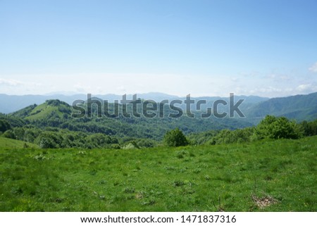Green lush meadows of Monte Antola, Ligurian, Italy. Summer time hiking paradise. 