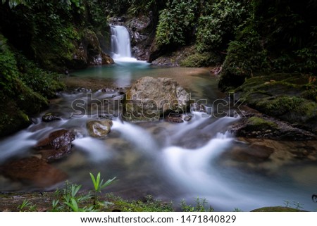 Glass Frog waterfall in the Mashpi Ecological Reserve, in the Ecuadorian highlands near Quito. Royalty-Free Stock Photo #1471840829
