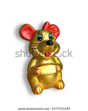 Golden ceramic rat Isolated on a white background.