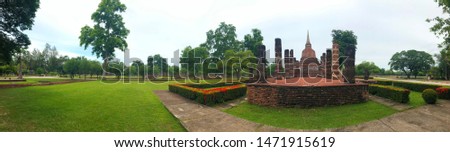 Panorama: Sukhothai pagoda and archaeological heritage in Historical Park tell many stories of Thailand history.