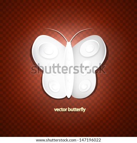 Vector butterfly made of paper on dark red background