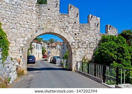 Ancient Castle Gate. Hvar. Croatia. High quality stock photo.